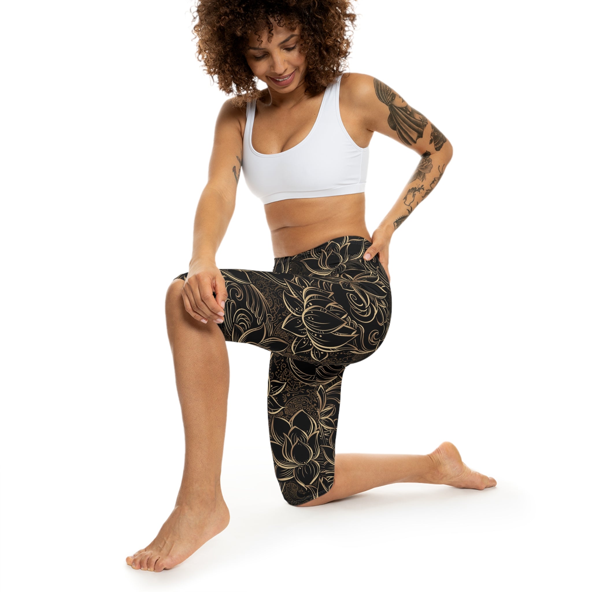 Golden Bloom Capri Leggings